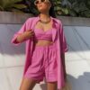 Pink matching shorts and top beach set