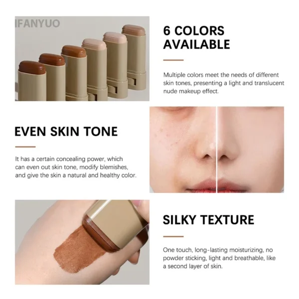 6-Color Tinted Foundation Stick – Waterproof, Oil-Control, Acne-Covering Concealer Balm - Image 6