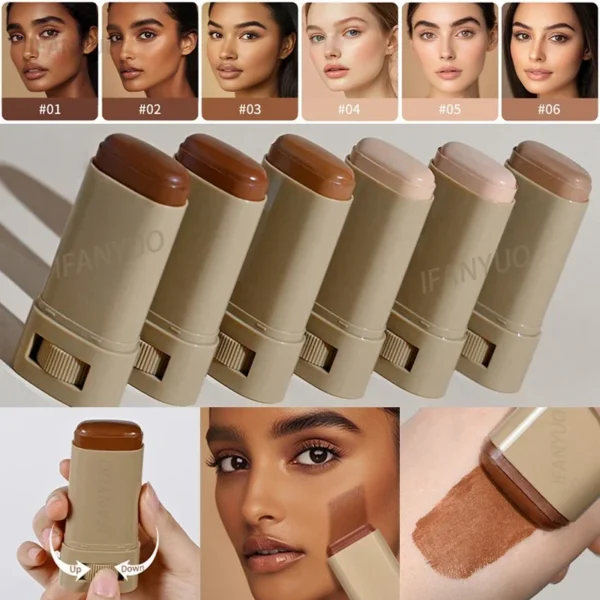 6-Color Tinted Foundation Stick – Waterproof, Oil-Control, Acne-Covering Concealer Balm - Image 3